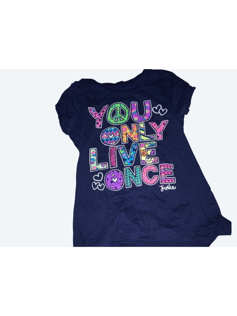 Justice Girls Navy Graphic T-Shirt You Only Live Once Size 6 100% Cotton